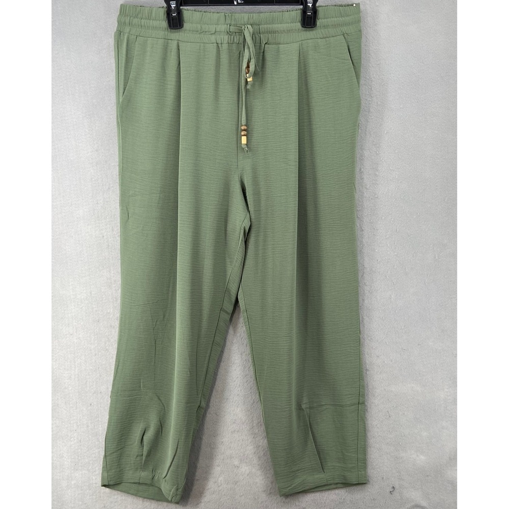 Everyday Jones Pants‎ Womens Sz 2X Green Casual Drawstring Waist Crop Pants